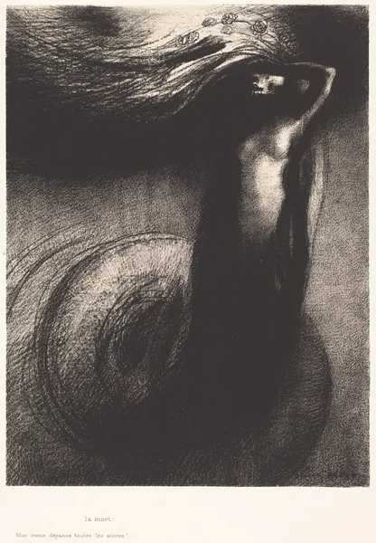 La Mort; Mon ironie depasse toutes les autres! av Odilon Redon