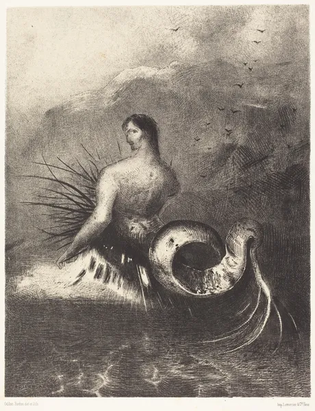 La sirene sortit des flots vetue de dards av Odilon Redon