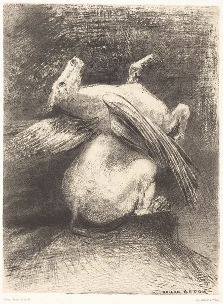 L’Aile impuissante n’eleva point la bete en ces noirs espaces av Odilon Redon