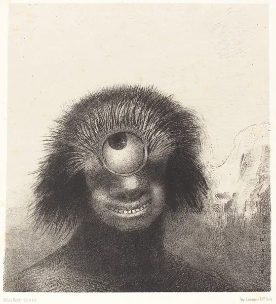 Le Polype difforme flottait sur les rivages, sorte de cyclope souriant et hideux (Thedeformed polyp floated on the shores, a sort of smiling and hideous Cyclops av Odilon Redon