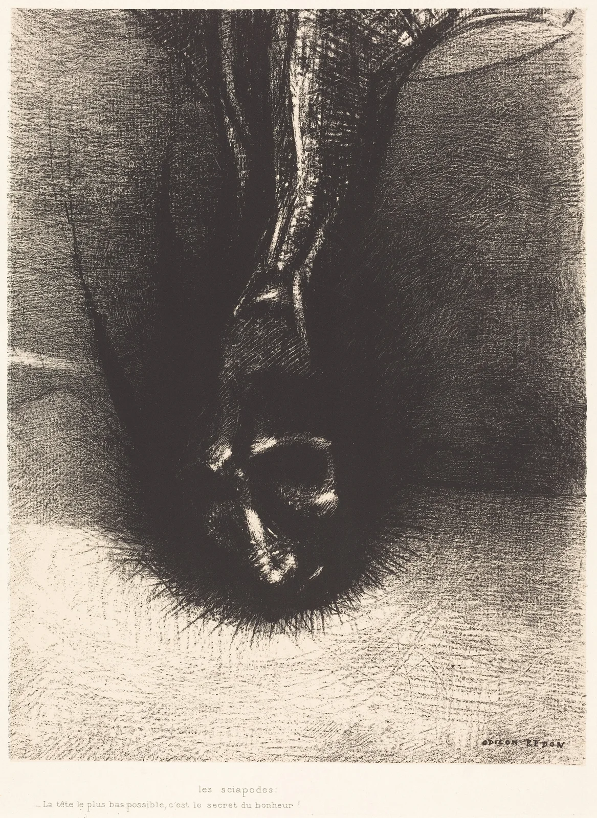 Les Sciapodes; La tete le plus bas possible, c’est le secret du bonheur! av Odilon Redon