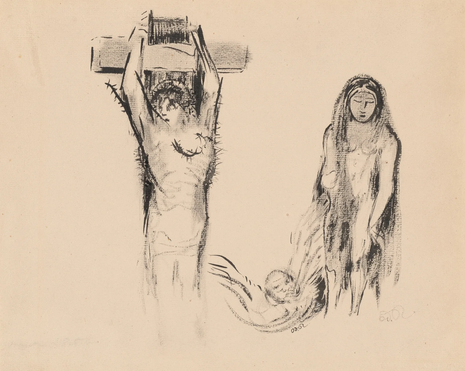 Saint Anthony and the Two Temptresses (Saint Antoine et deux Tentatrices) av Odilon Redon