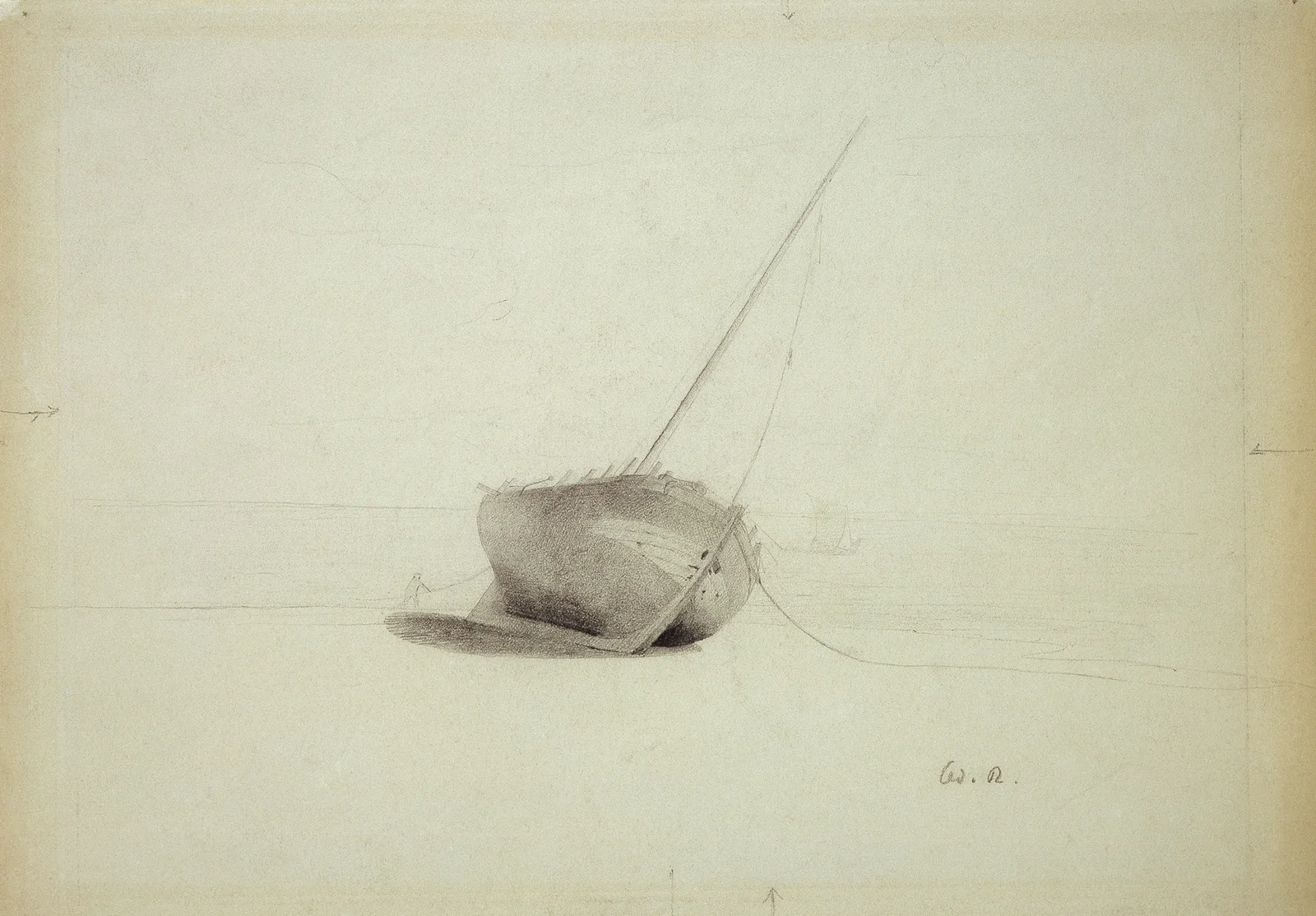 Ship at the beach av Odilon Redon
