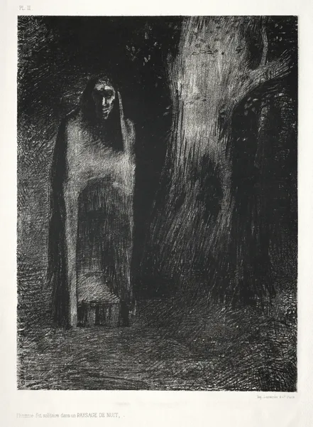 The Man Was Alone in a Night Landscape av Odilon Redon