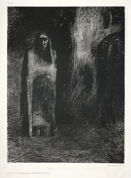 The Man Was Alone in a Night Landscape av Odilon Redon