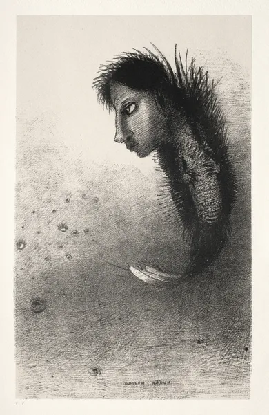 Then There Appears a Singular Being, Having the Head of a Man on the Body of a Fish av Odilon Redon