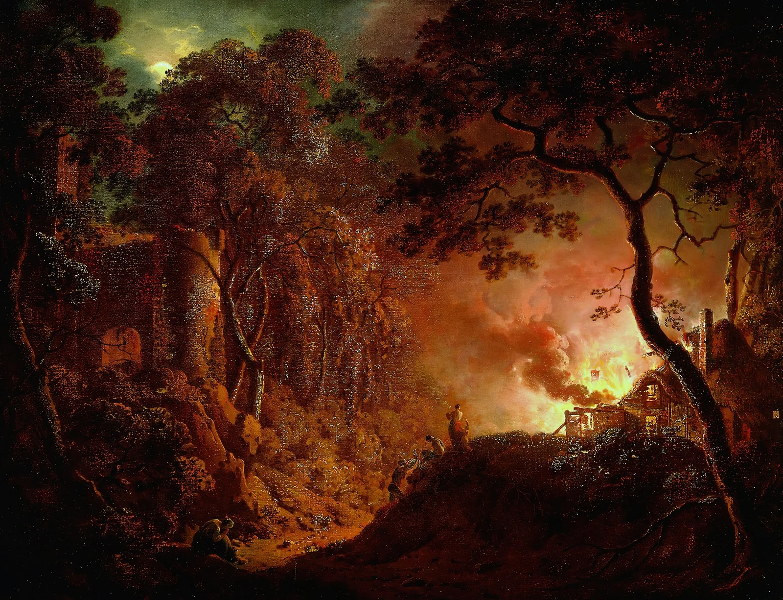 Cottage on Fire av Joseph Wright of Derby