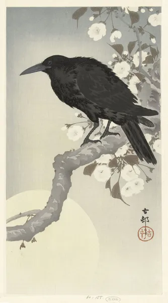 Crow at full moon av Ohara Koson