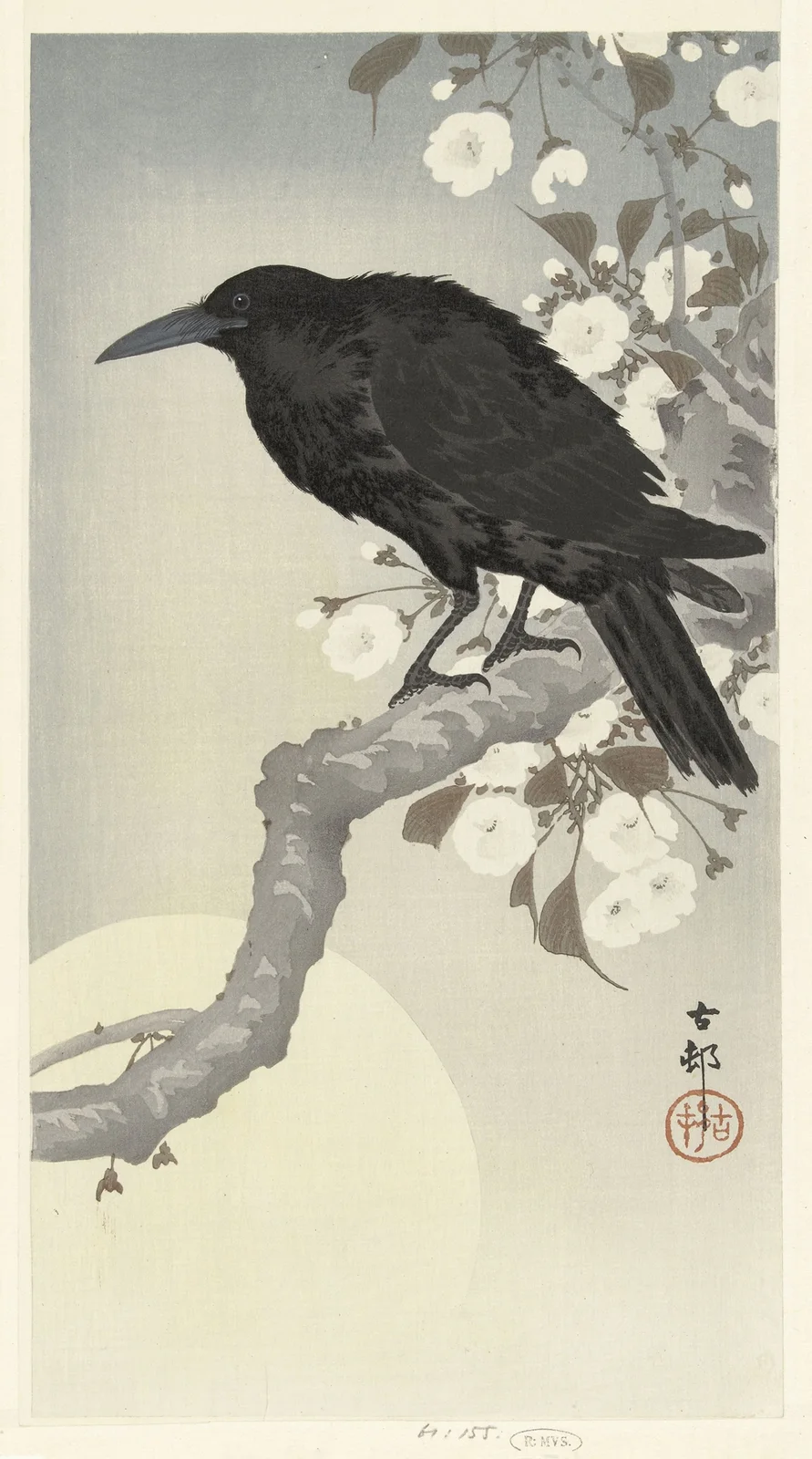 Crow at full moon av Ohara Koson