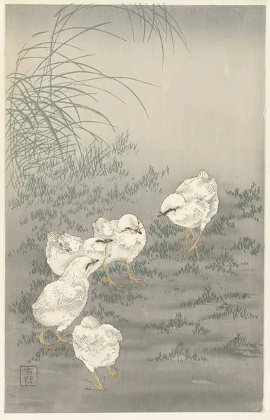 Five chicks av Ohara Koson