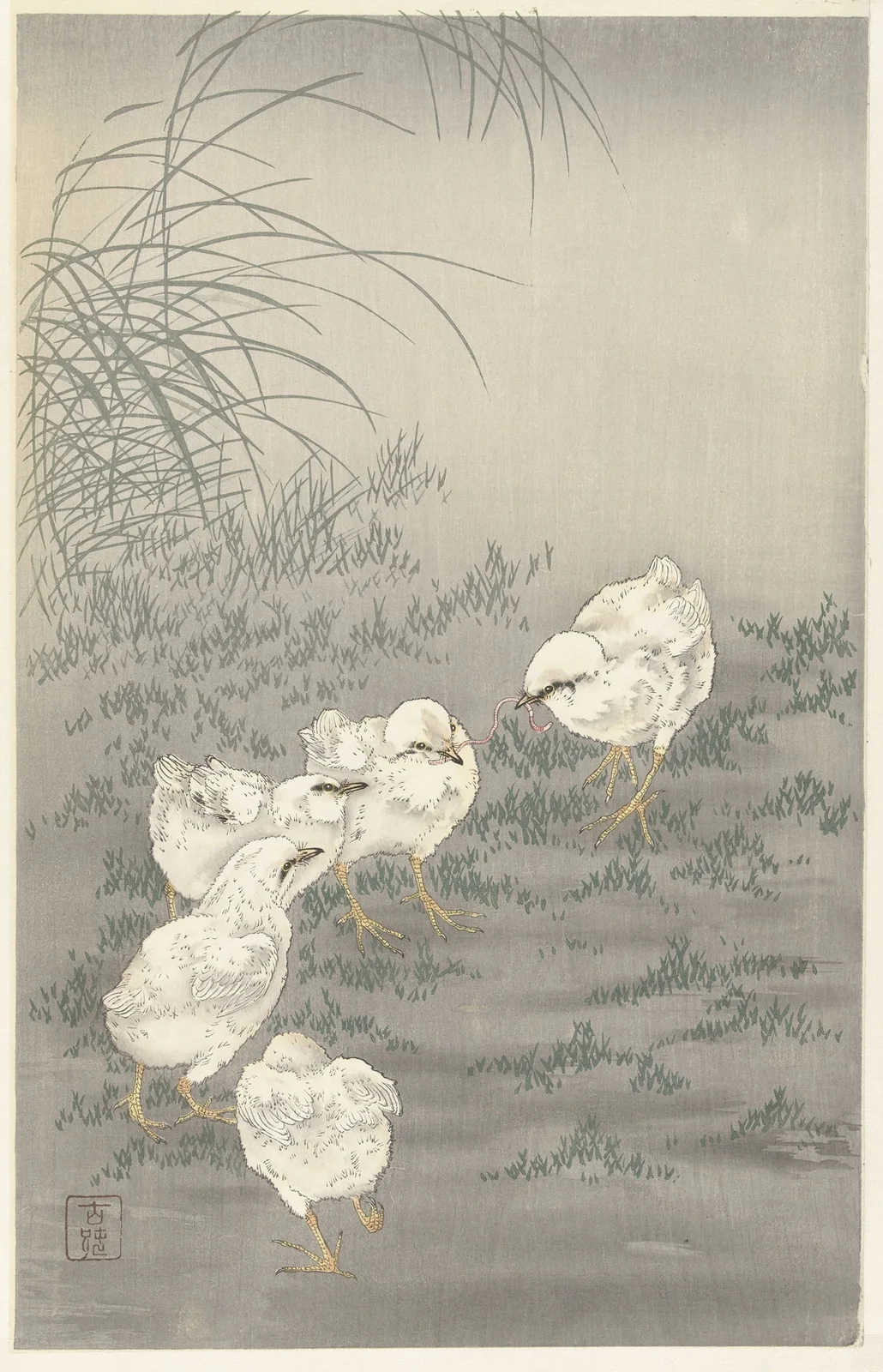 Five chicks av Ohara Koson