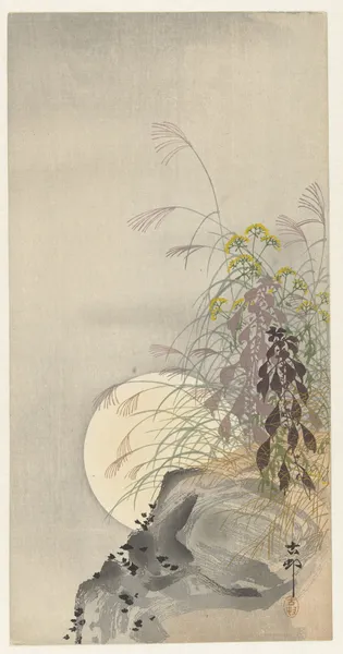 Grasses at full moon av Ohara Koson