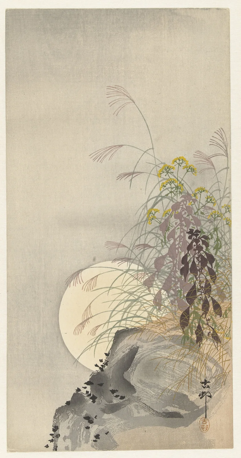 Grasses at full moon av Ohara Koson