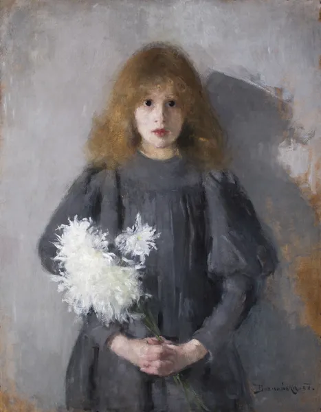 Girl with Chrysanthemums av Olga Boznanska