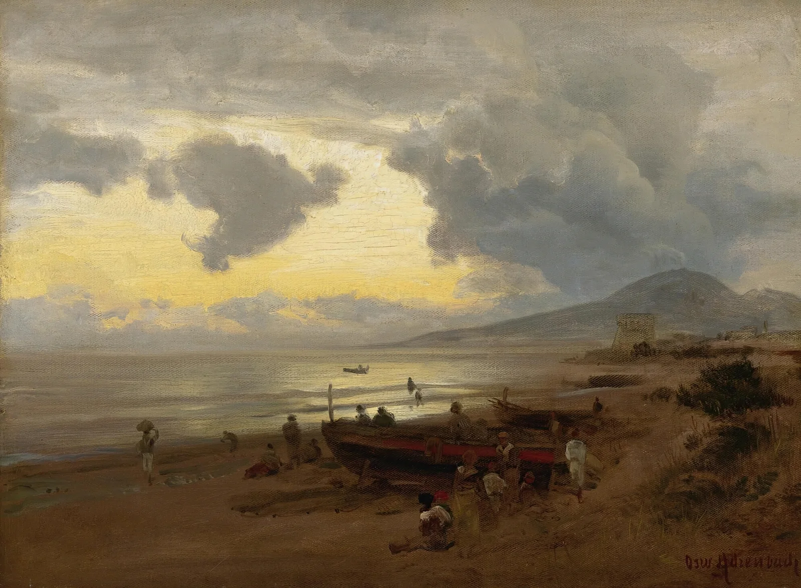 Sunset On The Shore av Oswald Achenbach