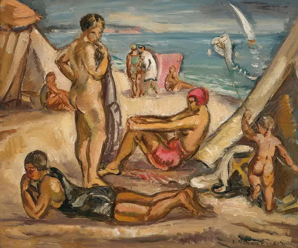 Scène Animée; Baigneuses, Le Cerf Volant av Emile Othon Friesz