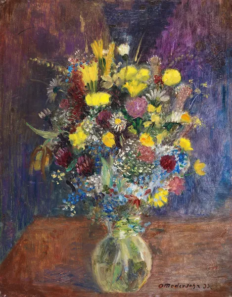 Blumen vor blaugetöntem Grund av Otto Modersohn