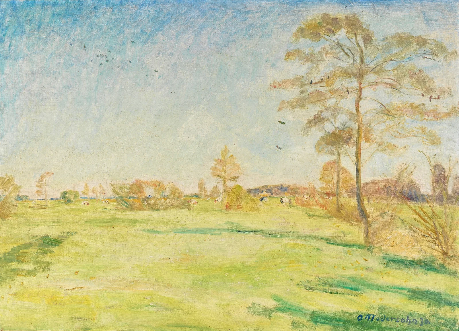 Wümmelandschaft mit Kühen av Otto Modersohn