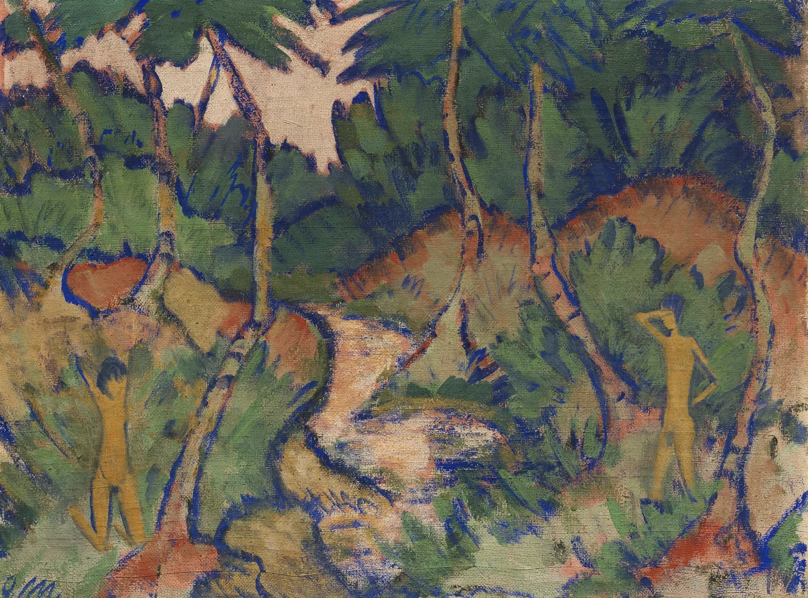 Badende in Landschaft av Otto Mueller