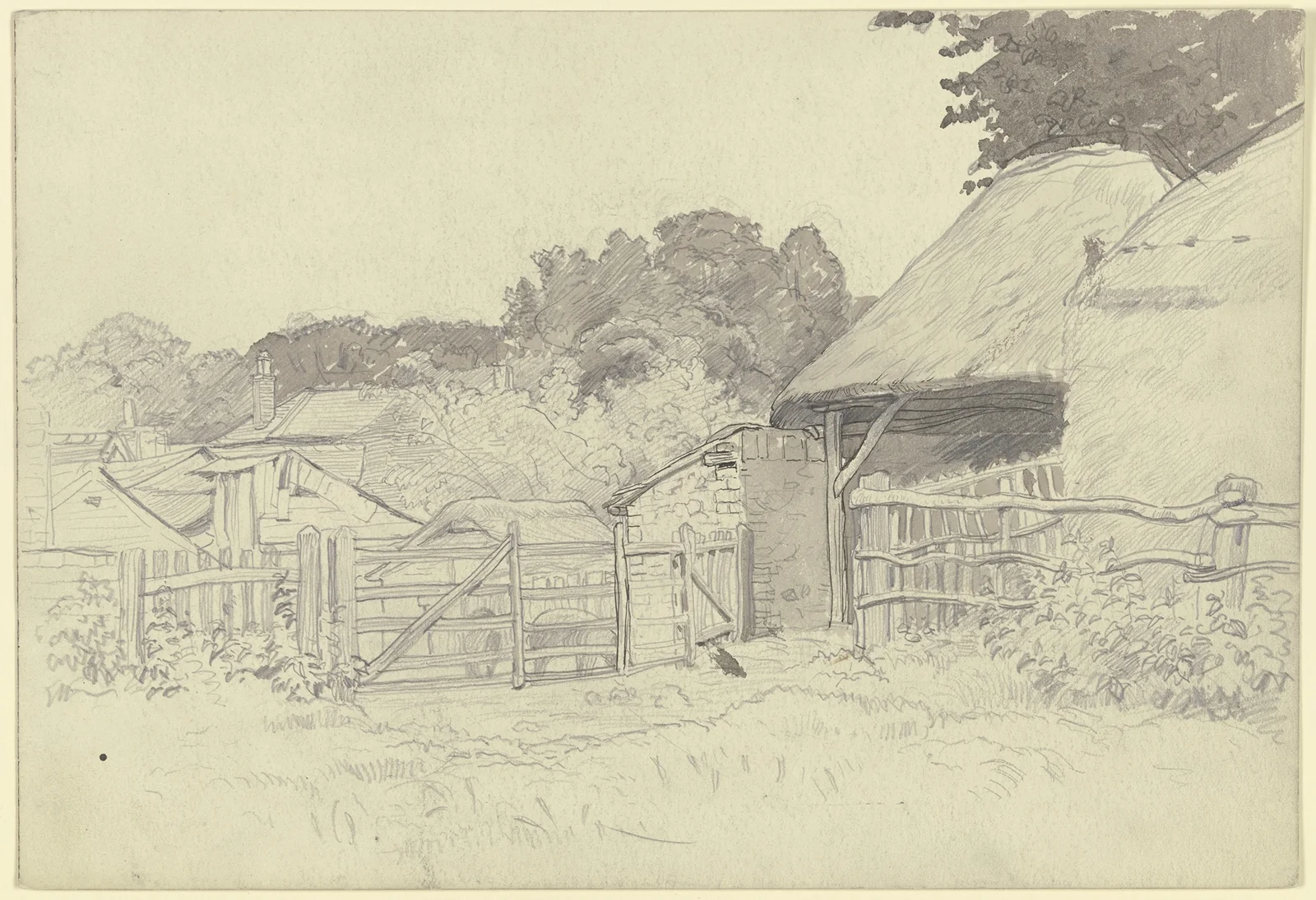 Bauerngehöft mit Baumgruppe av Otto Scholderer
