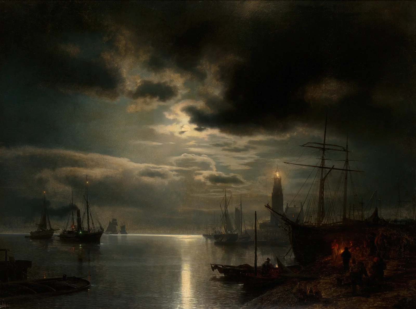 A Moonlit Harbor av Hermann Ottomar Herzog