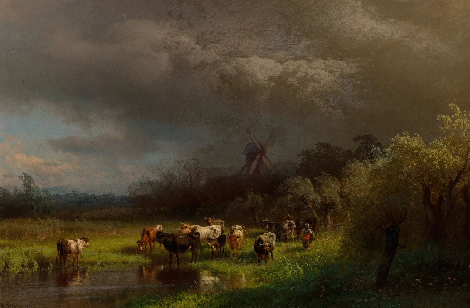 Landscape with a Windmill av Hermann Ottomar Herzog