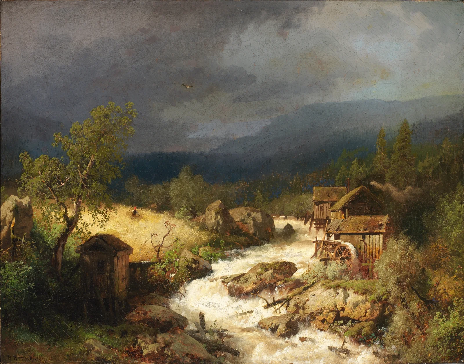 Mill on a Torrent av Hermann Ottomar Herzog