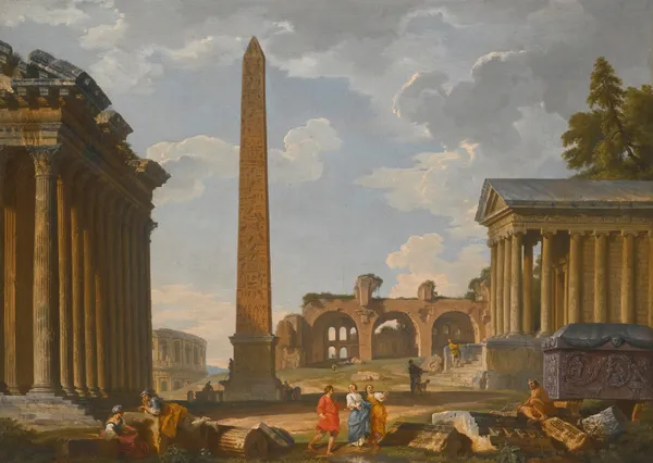 A Capriccio View Of Rome With Ancient Ruins And The Flaminian Obelisk av Giovanni Paolo Panini