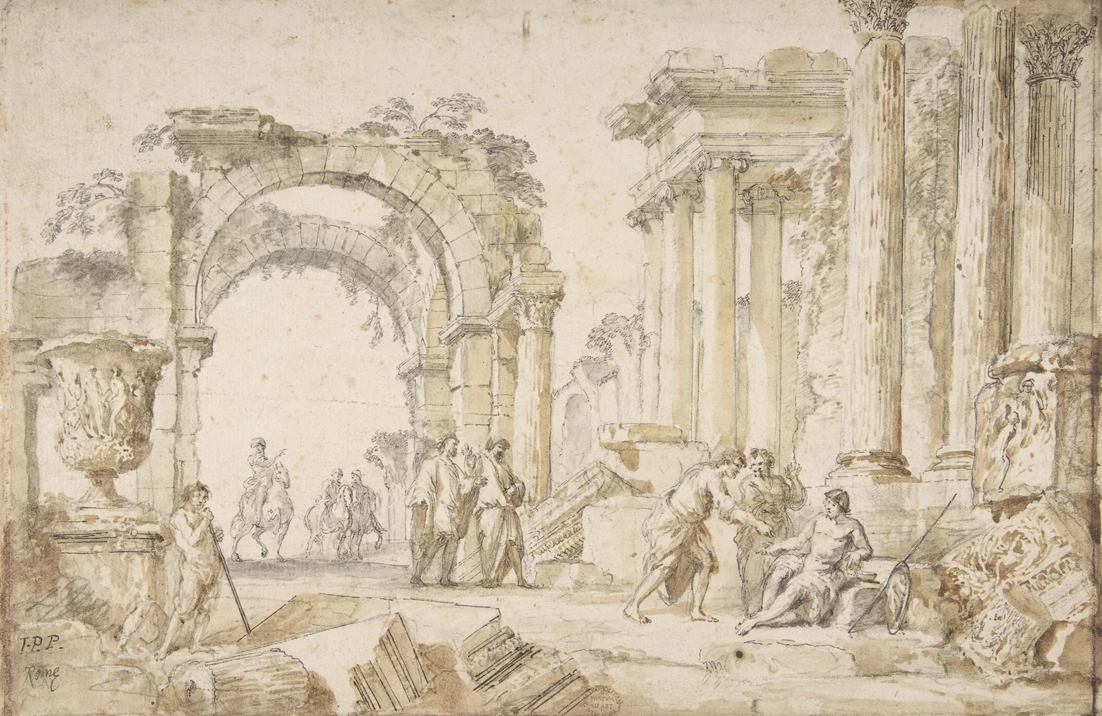 Figures in Classical Ruins av Giovanni Paolo Panini