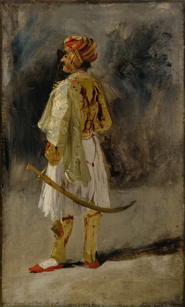The Count of Palatino in the costume of a Palikar av Richard Parkes Bonington