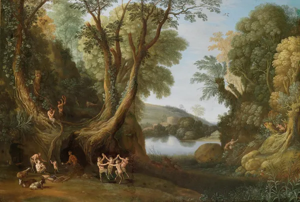 Fauns in a wooded landscape av Paul Bril