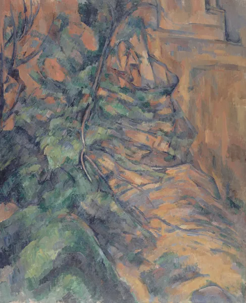 Rochers et branches à Bibémus av Paul Cézanne