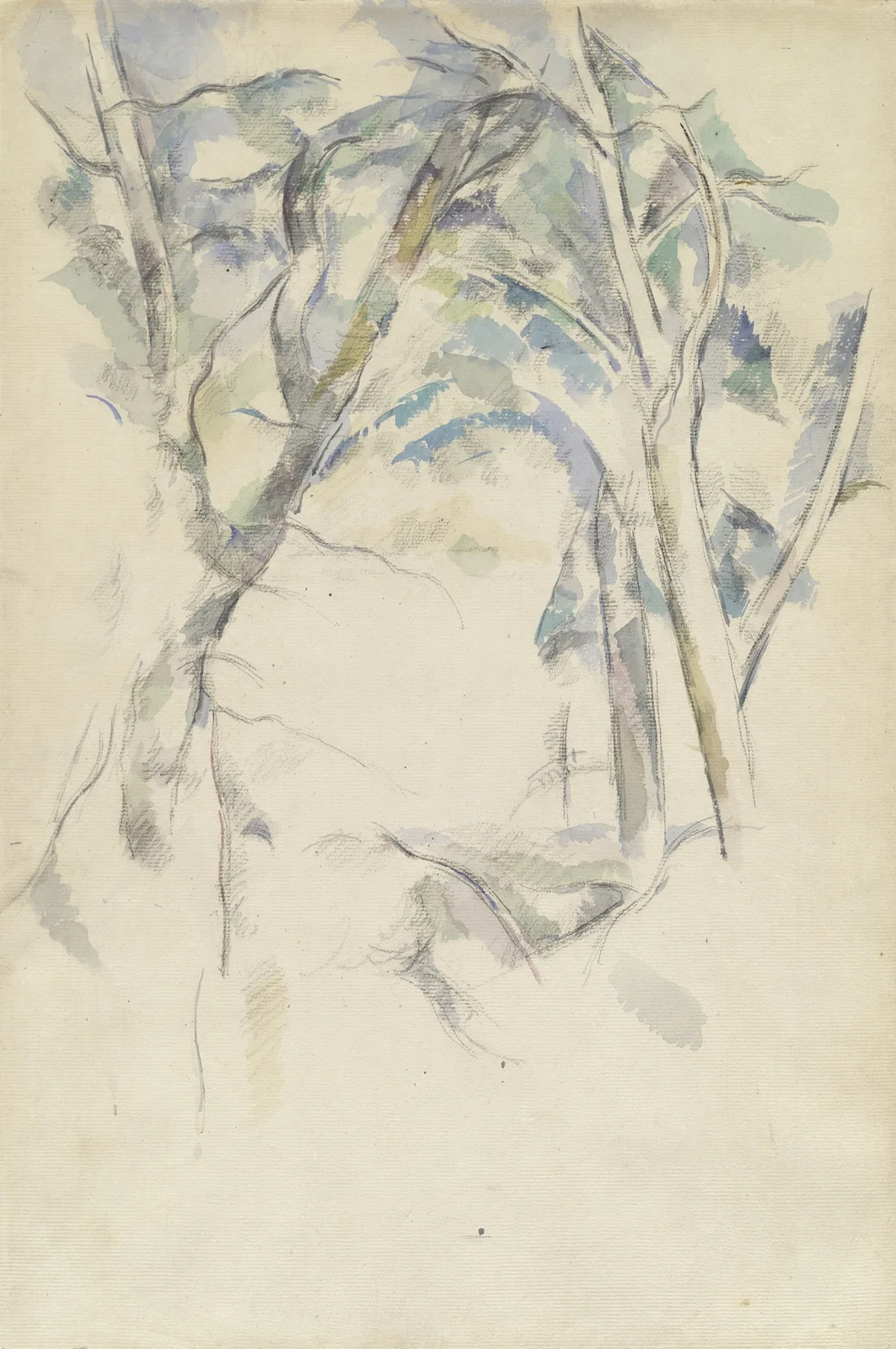 Trees Leaning over Rocks av Paul Cézanne