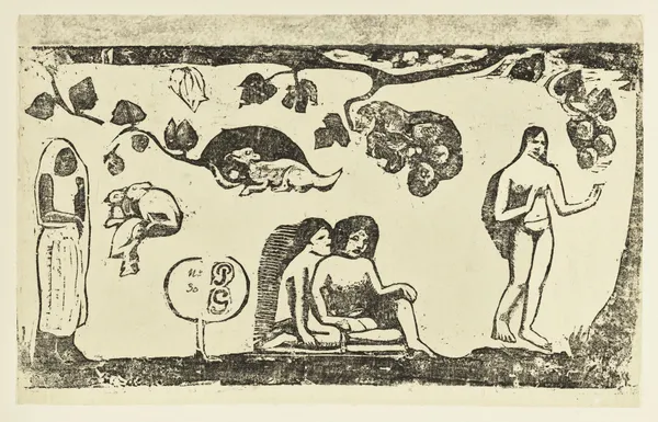 Femmes, animaux et feuillage av Paul Gauguin