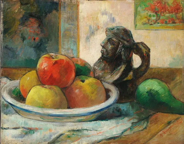 Still Life with Apples, a Pear, and a Ceramic Portrait Jug av Paul Gauguin