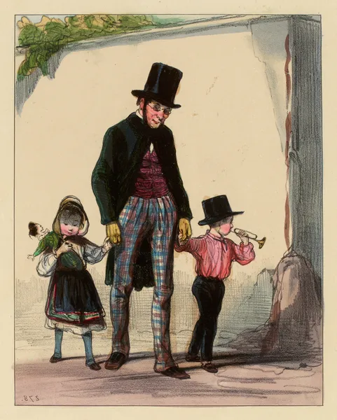 C’est bien drôle que ma femme devait diner chez Maman Coquardeau et que je n’y trouve que les petits. c’est bien drô av Paul Gavarni
