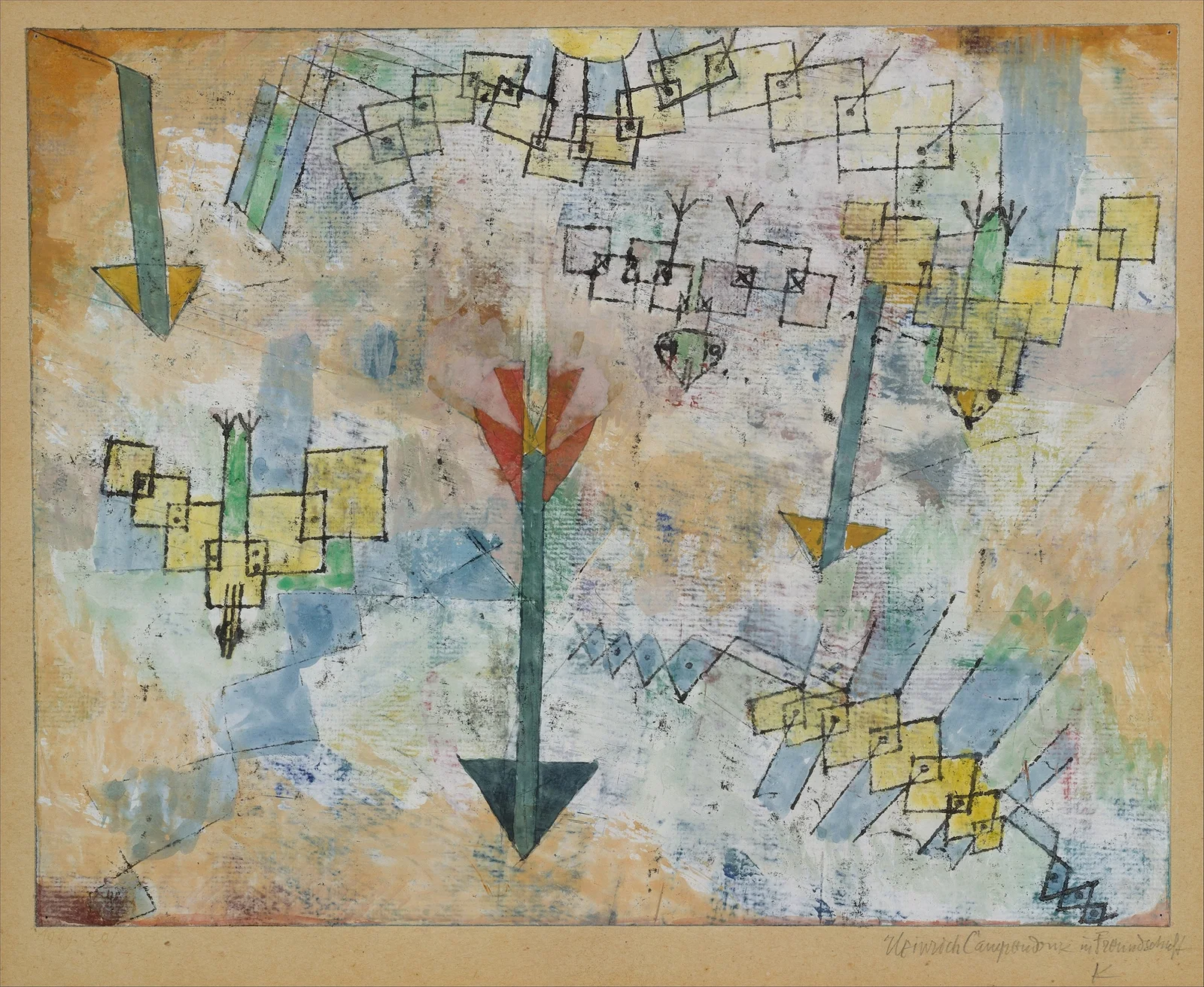 Birds Swooping Down and Arrows av Paul Klee