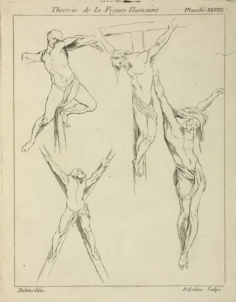Four studies of crucified figures av Peter Paul Rubens