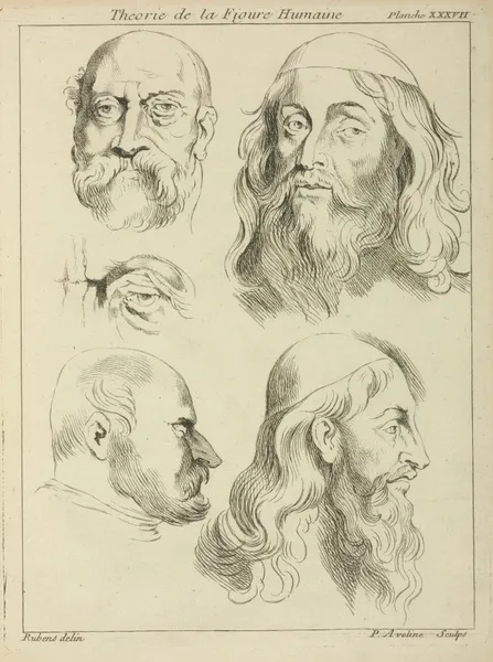 Four studies of men’s heads, and an eye av Peter Paul Rubens