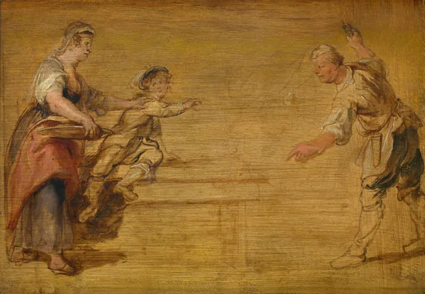 Kitchen Maid, Butcher and Boy around a Table av Peter Paul Rubens
