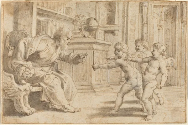 Putti Testing a Man’s Perception of Depth av Peter Paul Rubens