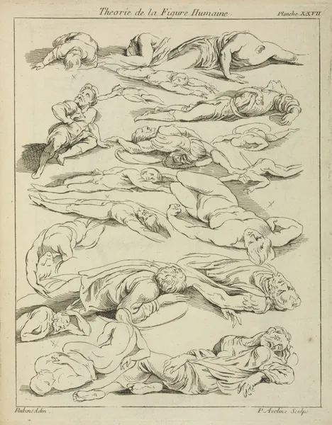 Several figures in prone and supine positions av Peter Paul Rubens