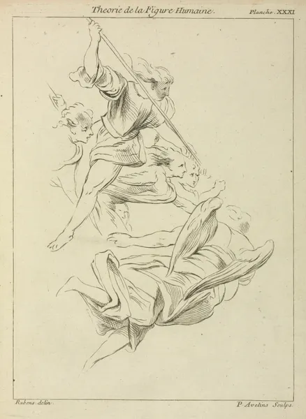Several winged figures in flight, and a figure with a spear av Peter Paul Rubens
