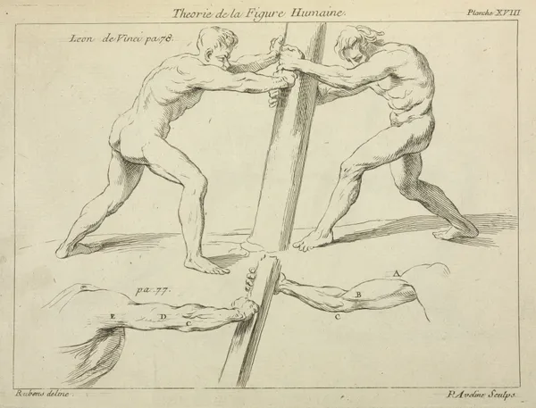 Studies of two figures pushing against a pillar av Peter Paul Rubens