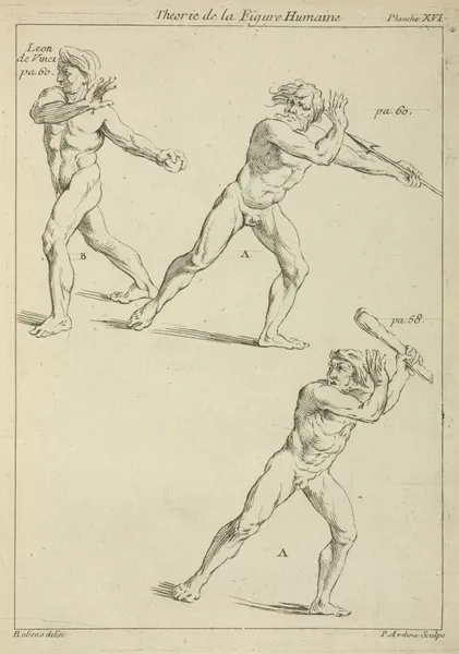 Three male figures in twisting positions av Peter Paul Rubens