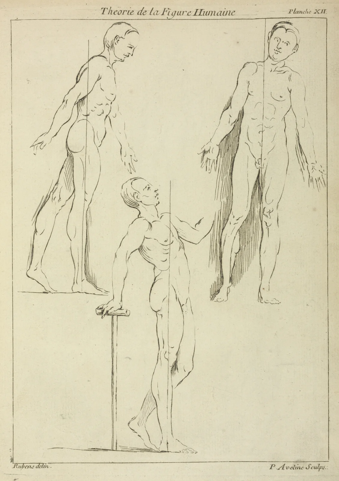 Three standing figures, seen from side and front av Peter Paul Rubens
