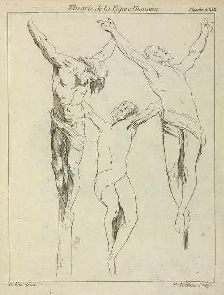 Three studies of crucified figures av Peter Paul Rubens