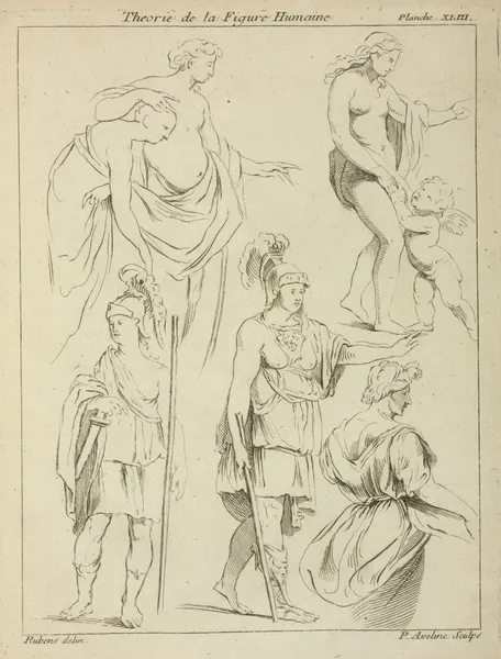 Various figures including Roman soldiers, and partially draped male and female nudes av Peter Paul Rubens