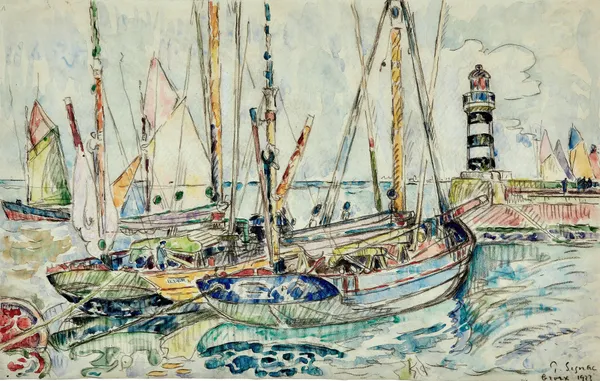 Bateaux au port, île de Groix av Paul Signac