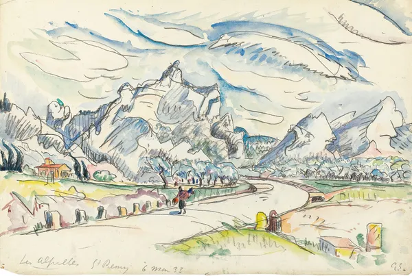 Les Alpilles Vue Depuis Saint-Rémy-De-Provence av Paul Signac
